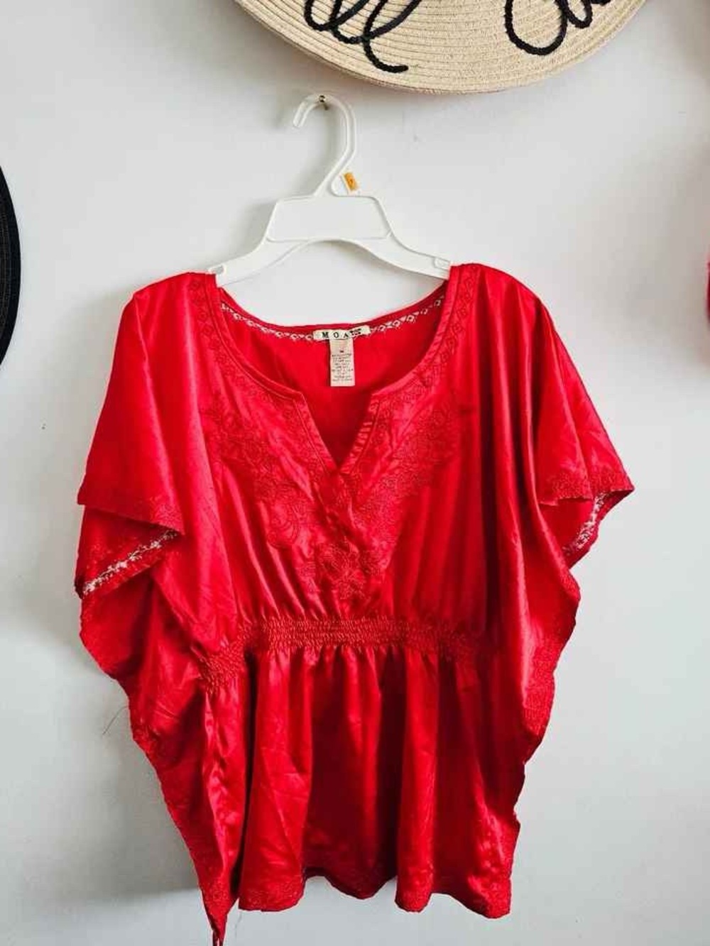 Red Satin Embroidered Women’s Sleep Tunic